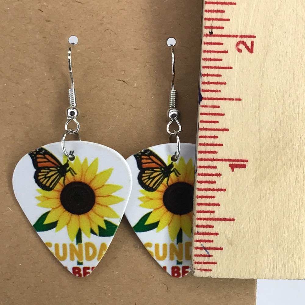 Sunflower Guitar Pick Custom Earrings Fashion Jewelry - Picture 2 of 4